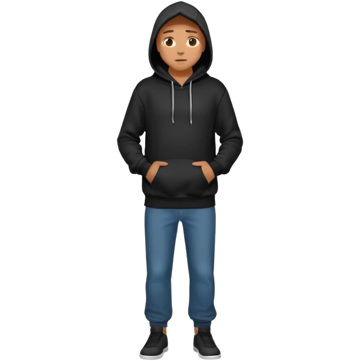 fullbody Mysterious man in black hoodie, hands in pockets emoji