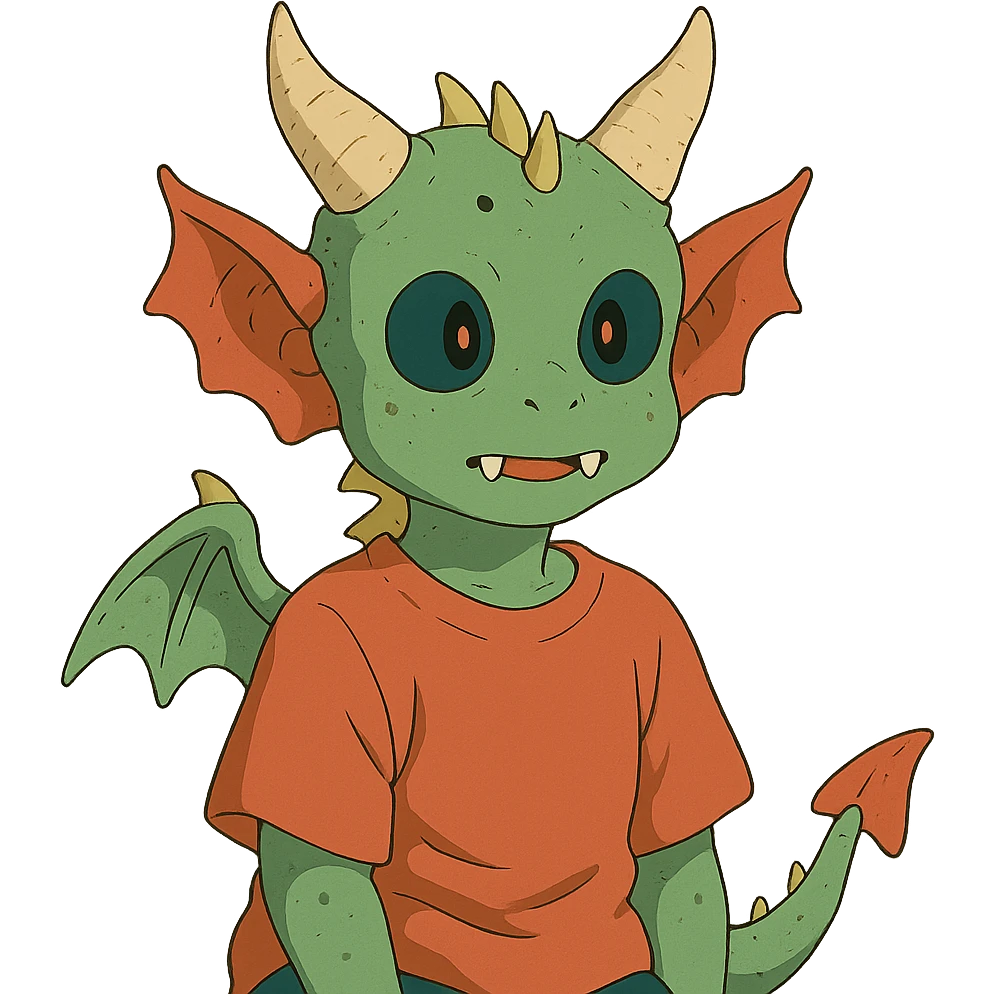 kid with features that are 20% dragon, 60% alien, and 20% demon emoji