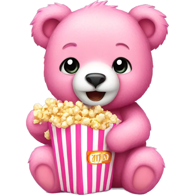 cute pink bear eating popcorn  emoji
