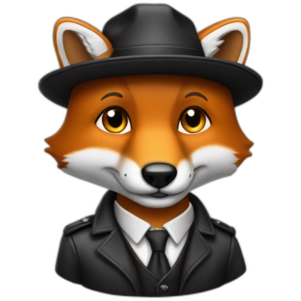 Un renard en costume noir avec une casquette plate emoji
