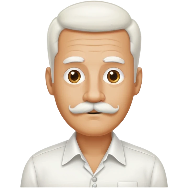man with oval-shaped flat-top head, bushy white mustache, wearing a white shirt with three white buttons emoji