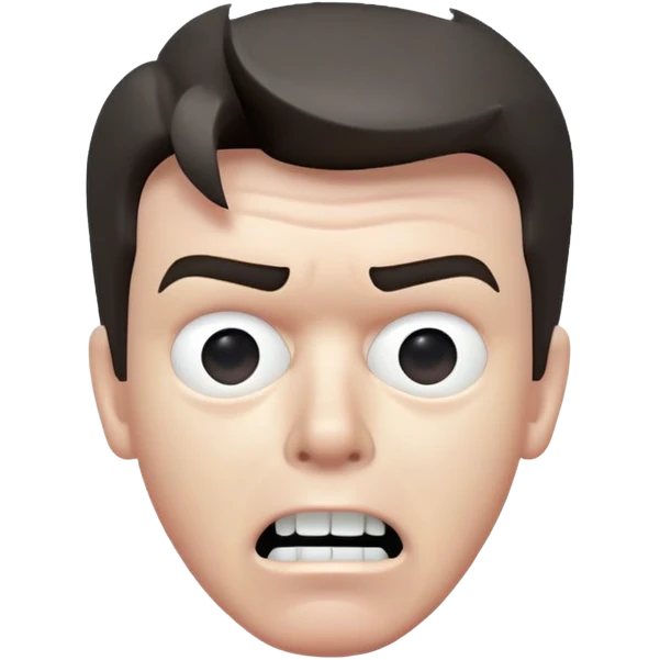Rick Astley having a kind of worried face, but only his front teeth sticking out, his eyes are blurred out, the background is pitch black, Rick Astley is a grayish-white color, and the entire picture, including Rick Astley, is a staticky, glitchy, horror, analog horror type emoji