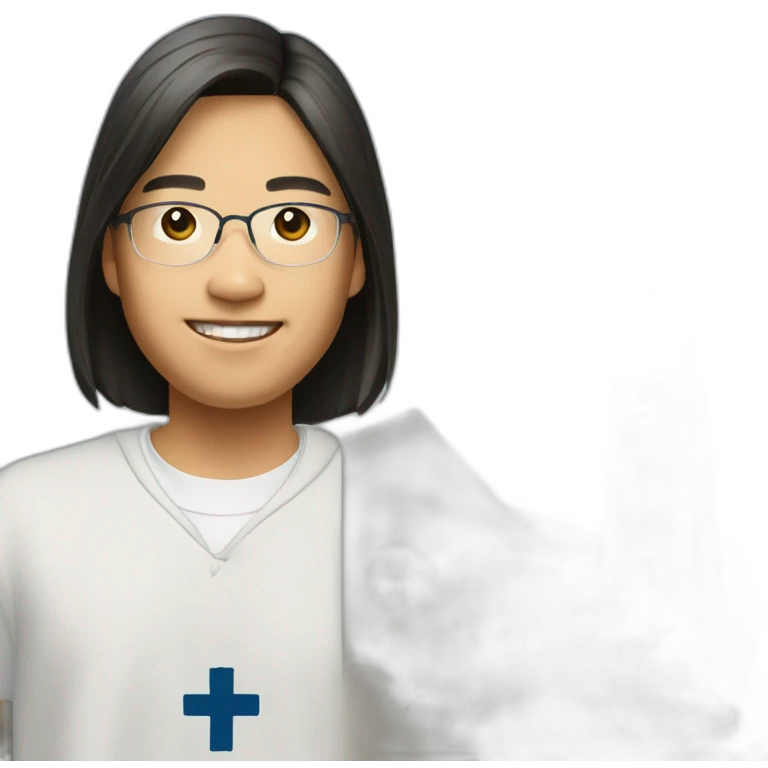 Catholic Asian Berkeley student with cross and Berkeley logo emoji