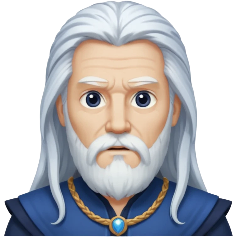 Odin, God of Wisdom from Gods and Goddesses with long white hair and beard, dark blue outfit emoji
