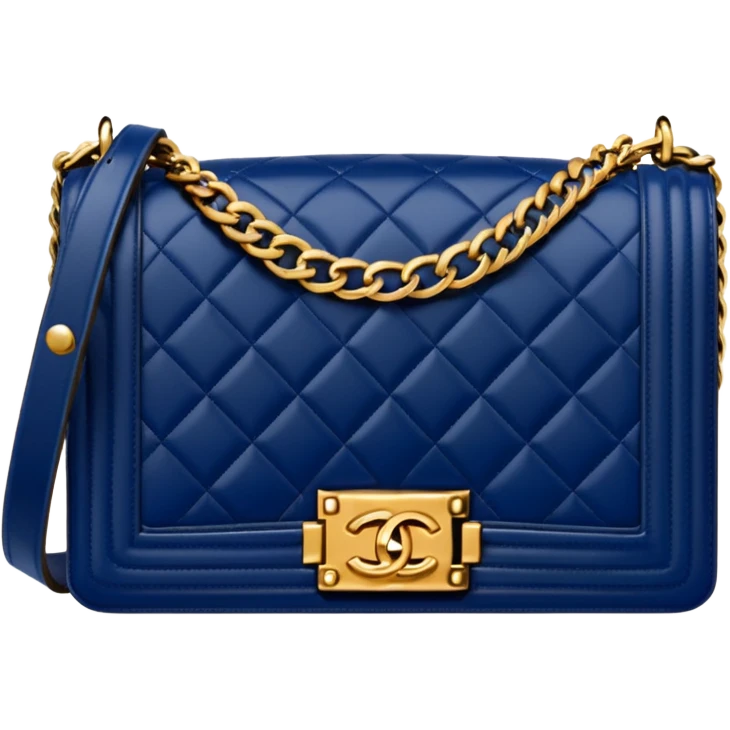 chanel le boy dark blue bag with gold hardware emoji