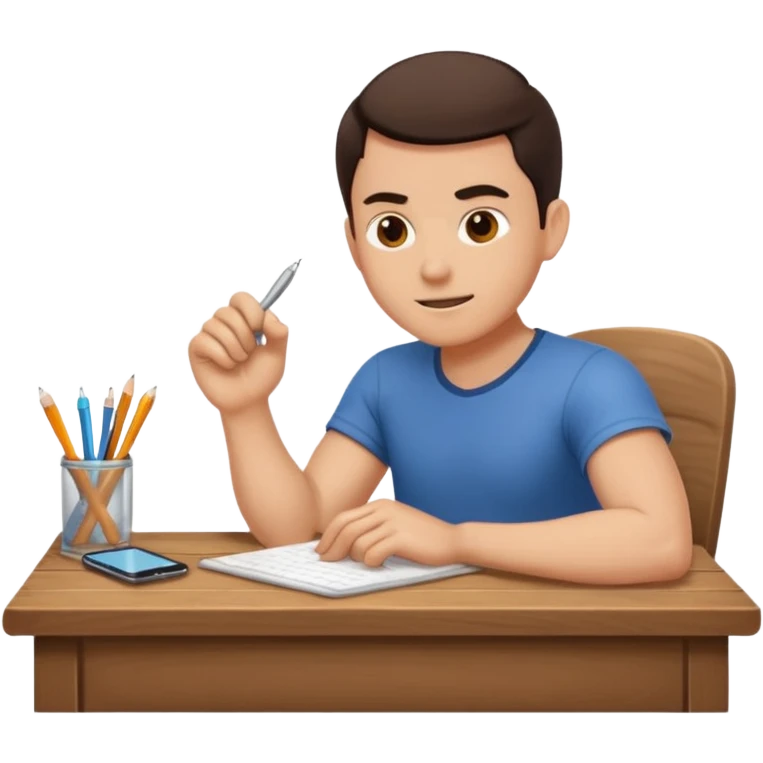 man sitting at table, dramatic pose, working hard, energetic emoji