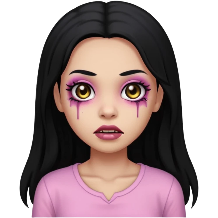 light-skinned Black zombie girl with black eyes, long black hair, no bangs, wearing a light pink blouse emoji