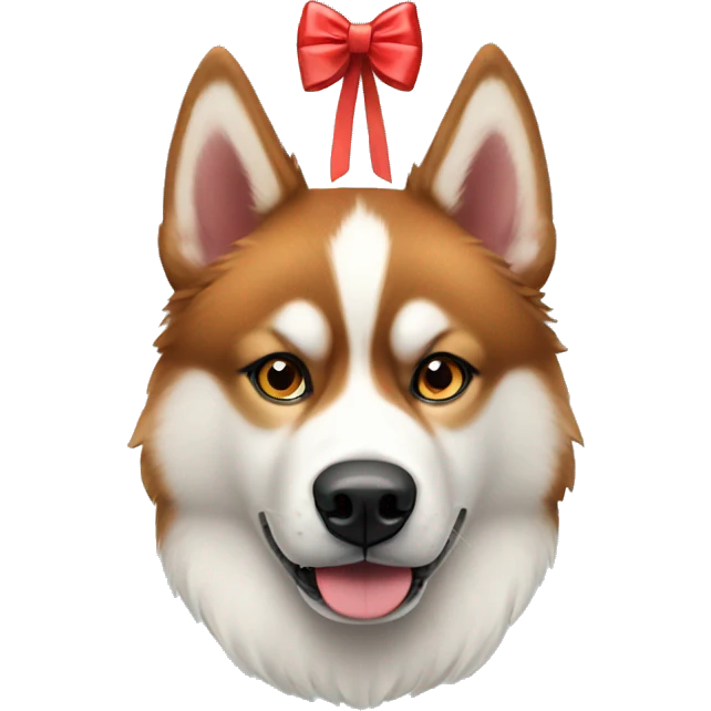 Red Siberian husky with bows on head emoji