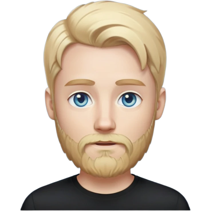 tech sis with blonde hair, pale blue eyes, and beard. And black shirt with. like the last few emoji you've made me. emoji