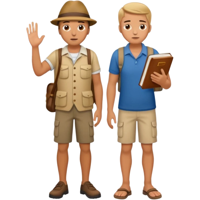 confused tourist full body, normal clothes, with a German dictionary emoji