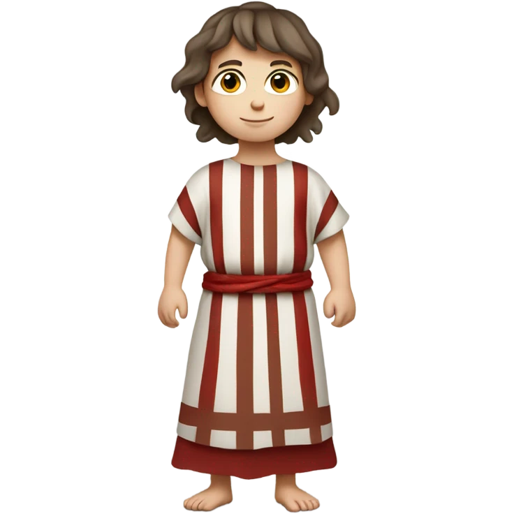 11th century european child with brown hair and tunic with horizontal white and red stripes emoji