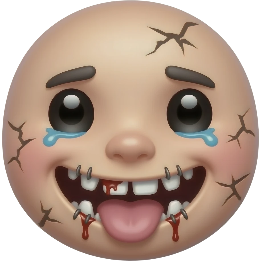 This with 😀 Melting Effect color Color Fading Uneven/Realistic Eyes Damaged/Scratched Tears Stitched Mouth Missing/Jagged Teeth Gums & Tongue Internal Shadowing Blood or Dark Fluid The "Kimo-kawaii" Style cracked face effect emoji
