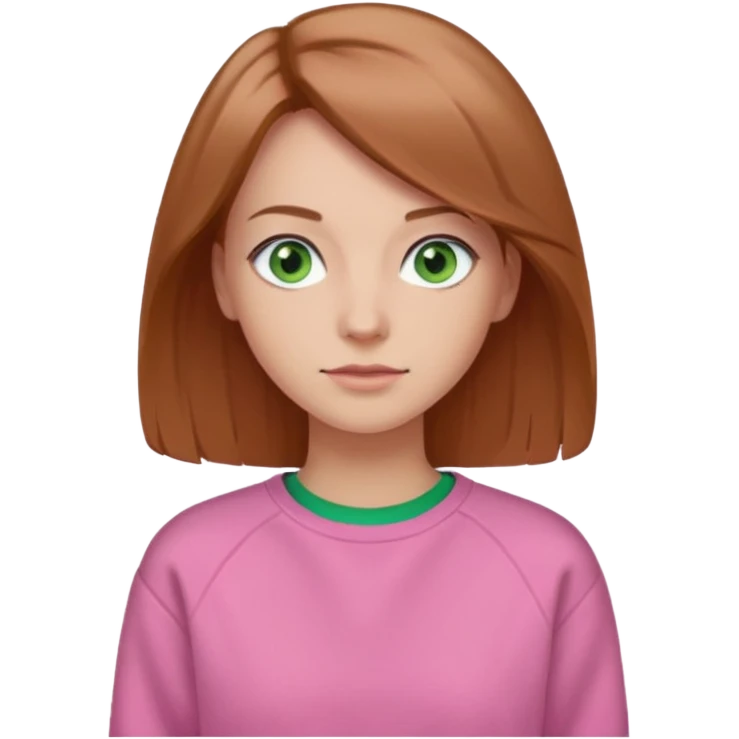  Una donna con una felpa semplice rosa, senza cappuccio. i capelli sono lunghi fino alle spalle marroni chiaro,gli occhi sono verdi  emoji