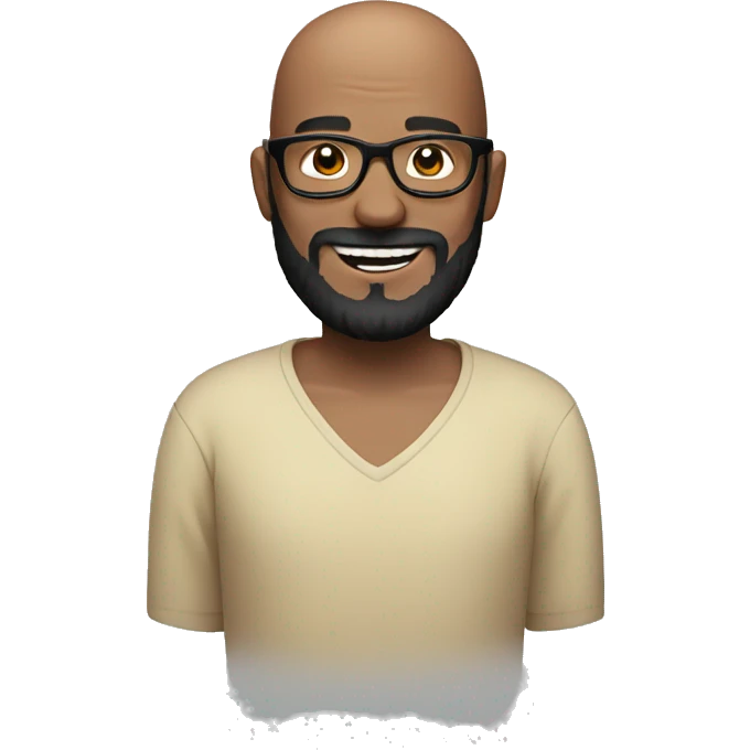Man without hair with black beard in black glasses smiling  emoji