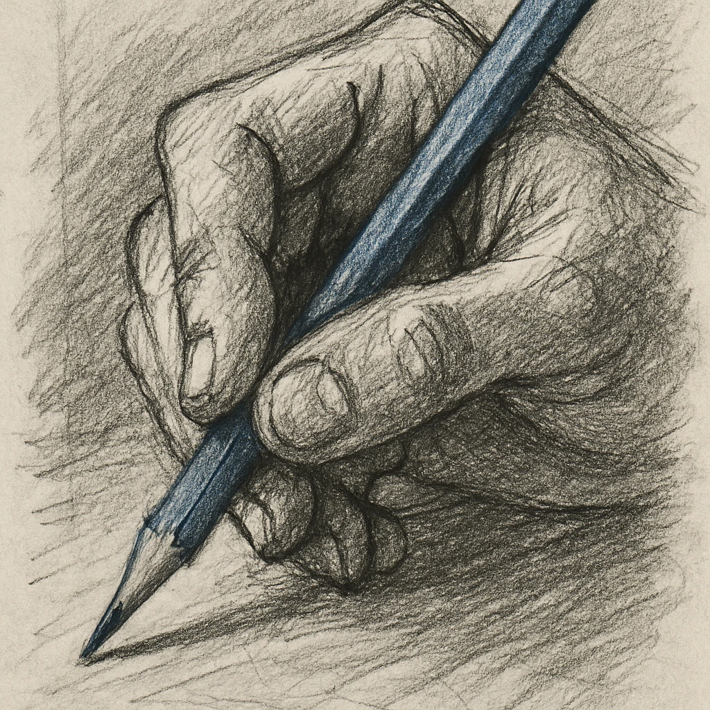 Change the pencil to blue, keep everything else the same in a pencil sketch style. emoji