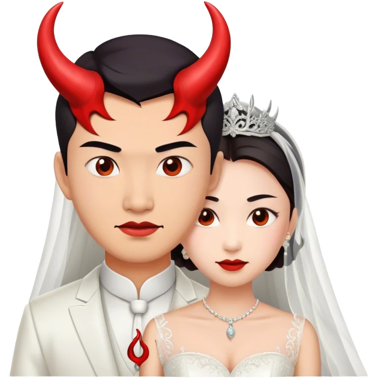 an asian male bride with the face of devil in wedding dress emoji