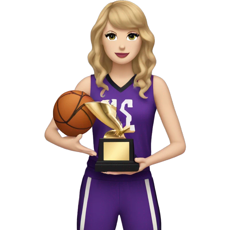 Taylor Swift holding trophy wearing purple basketball uniform - one set of hands emoji