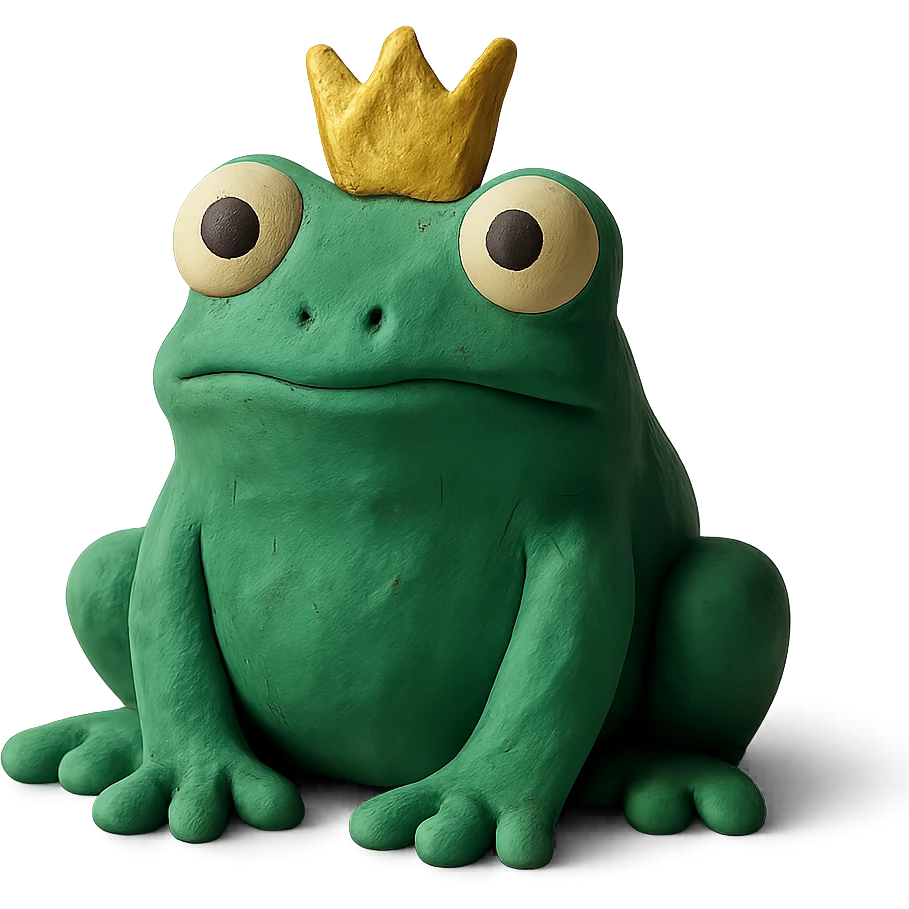 frog with a tiny crown in claymation style with a matte finish emoji