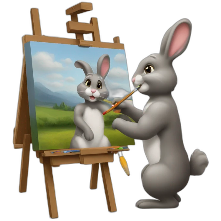yugy bunny painter easel painting a paintings emoji