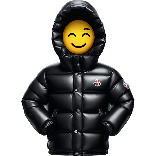 Moncler puffer jacket black shiny with logo emoji