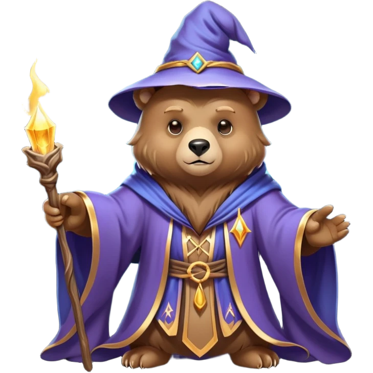 A bear wizard casting a spell with magical staff and flowing robes emoji