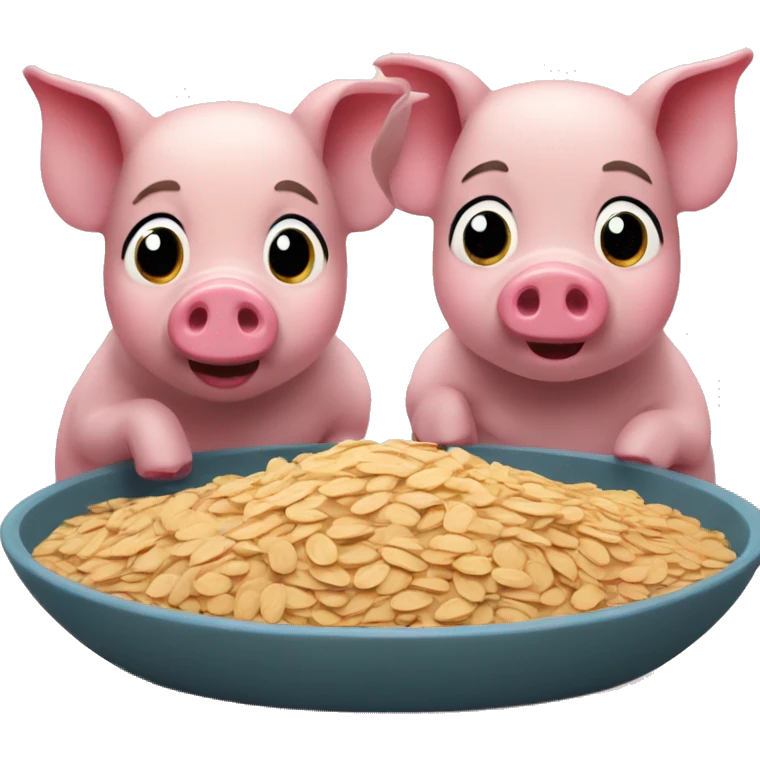 2 pigs, one eating oats, the other wants too but is not allowed emoji