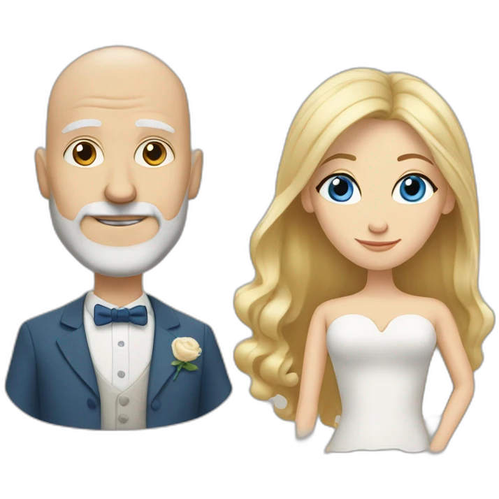Blonde woman with blue eyes marries an older man with no hair and a gray beard emoji