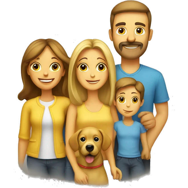 mom dad and 2 kids with a dog family yellow emoji