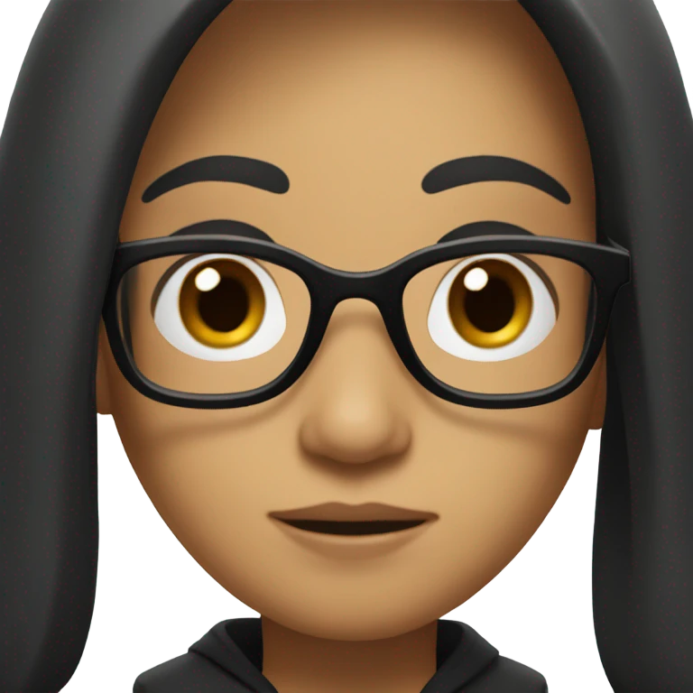 long black hair with a black glasses and brown hooded eyes memoji emoji