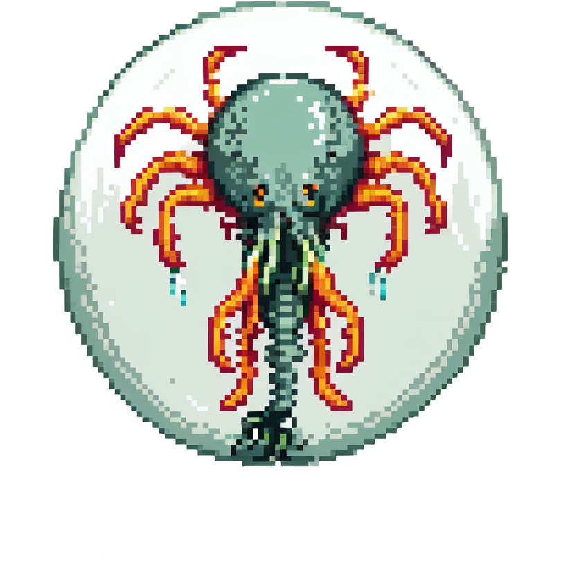 MRI parasitic embryo, digital, fetal small shape in otherworldly bubble, eerie, horror, pupa, crystalis, in-utero, sea-life, crustaceanoid, photorealismm siphonophore, polyp visible organs, Cnidaria emoji