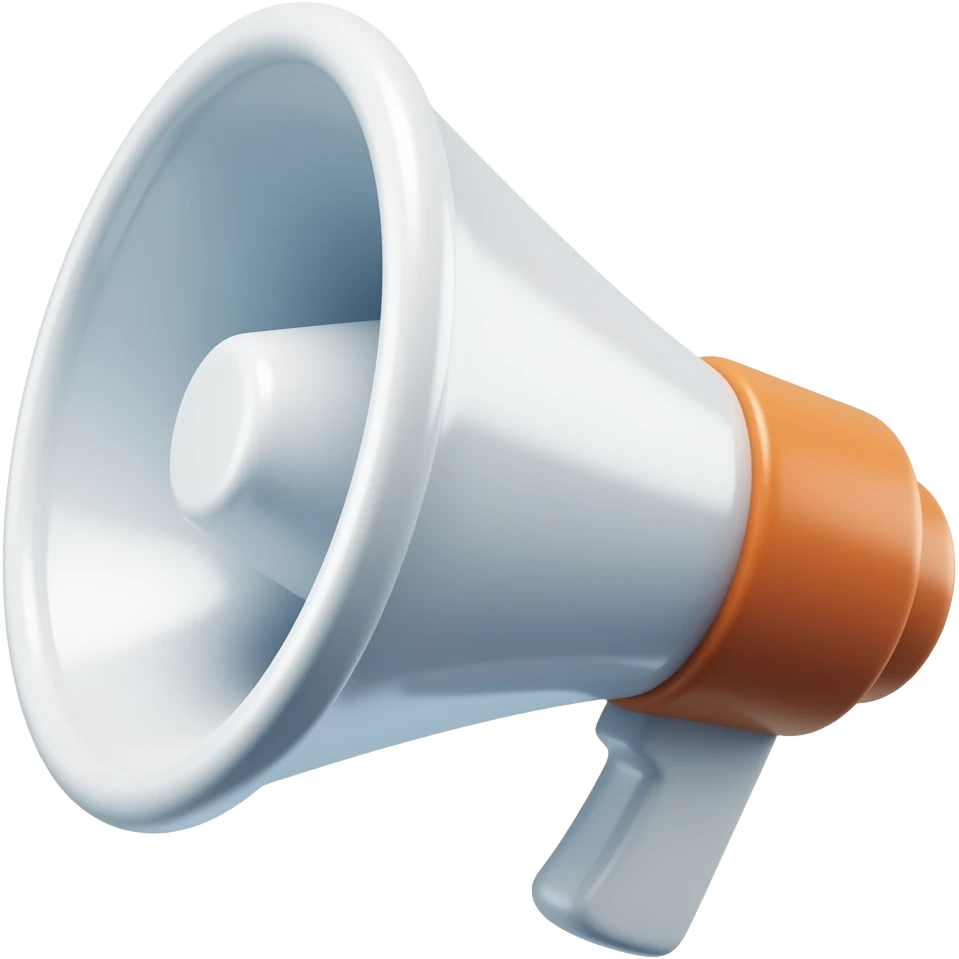 Simple and minimalistic sticker of a megaphone, white outline, smooth gradients or solid colours emoji