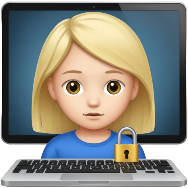 computer screen with a lock and a child figure emoji