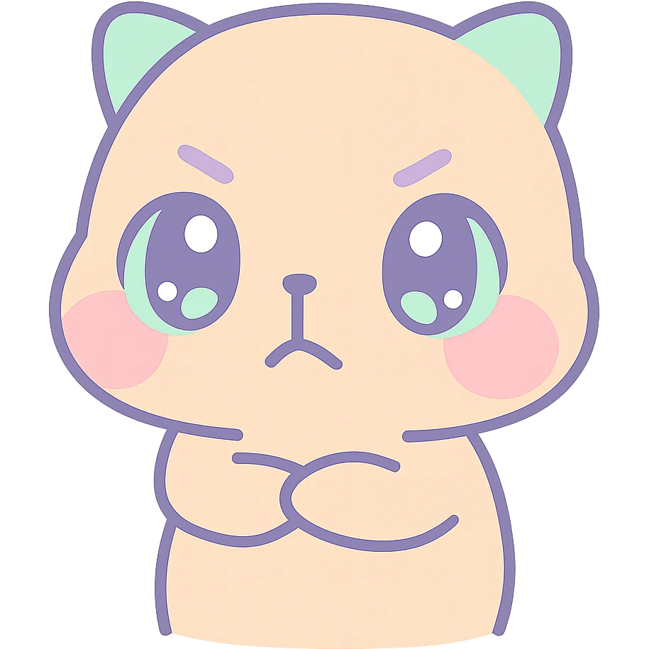 annoyed capybara in chibi anime style, arms crossed, furrowed eyebrows, blushing cheeks, pastel colors emoji