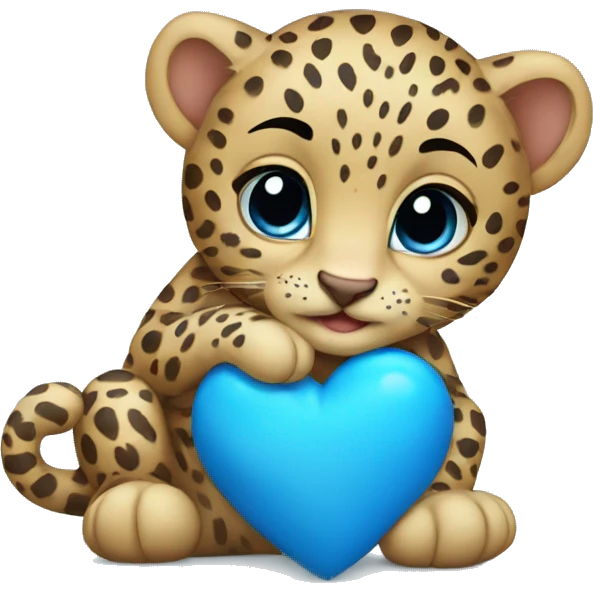 Baby leopard holding a blue heart  emoji