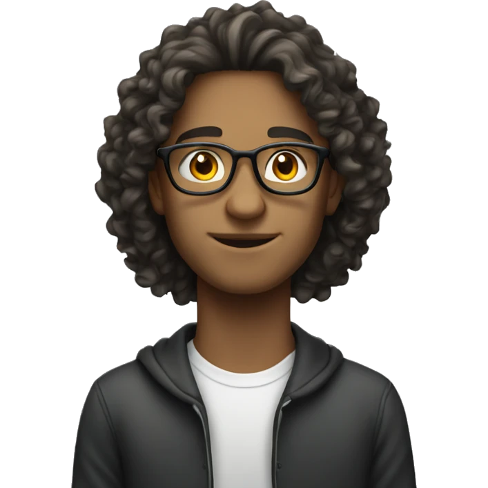 student with long curly hair and glasses and he is white emoji
