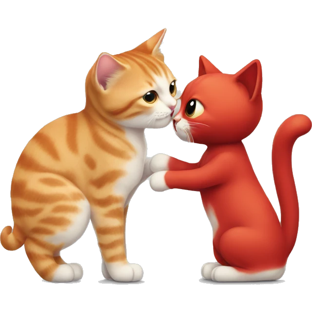 A small tricolour kitty playing with a big red cat emoji
