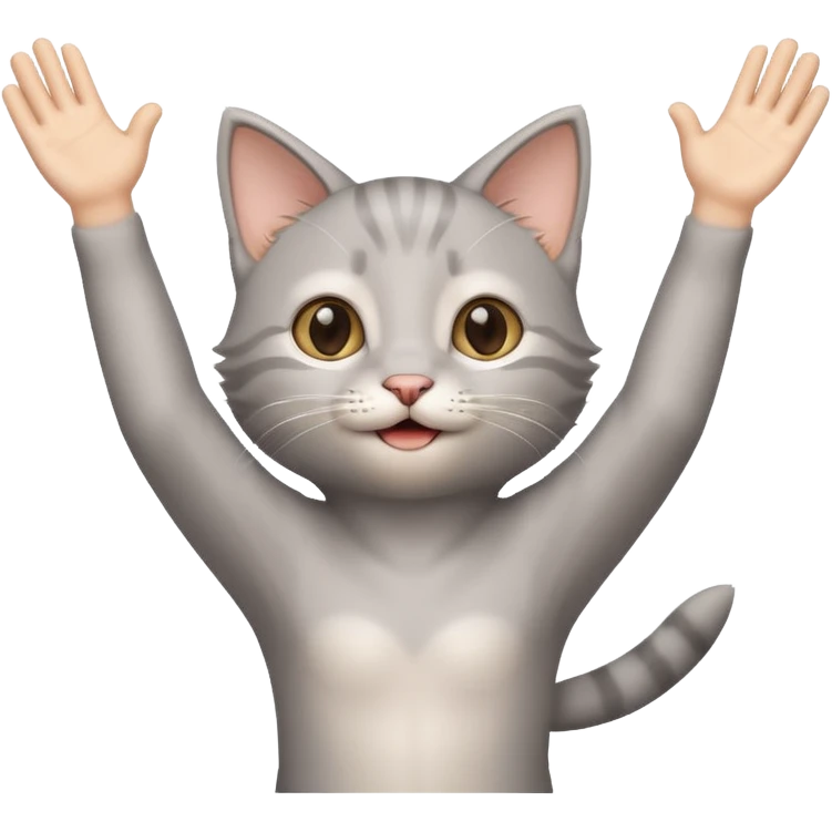 Joyful Standing Gray kitten arms up  emoji