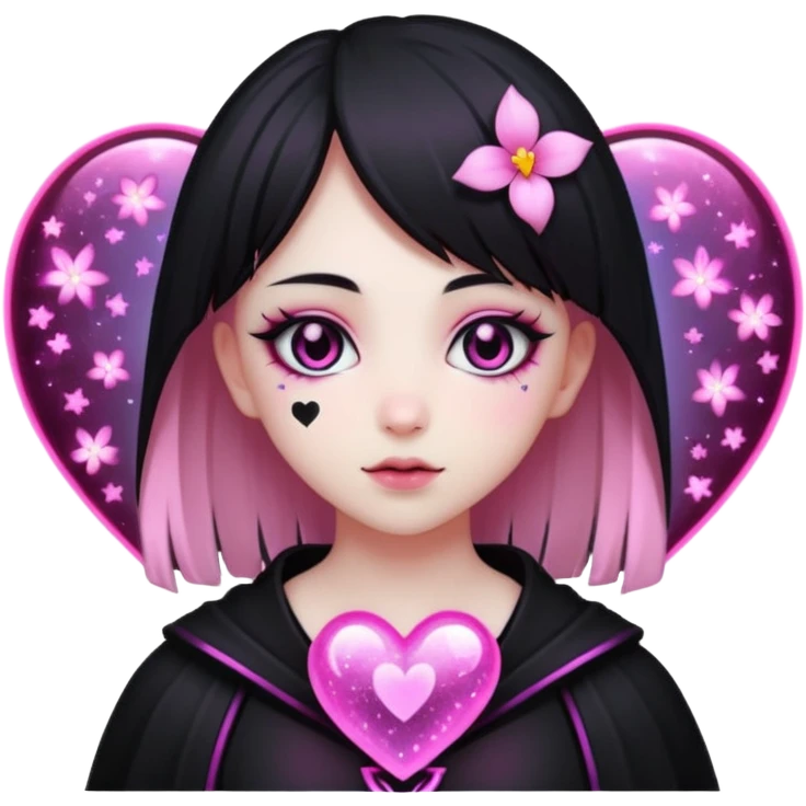 goth sakura black heart with glowing pink outline and magical sparkles emoji