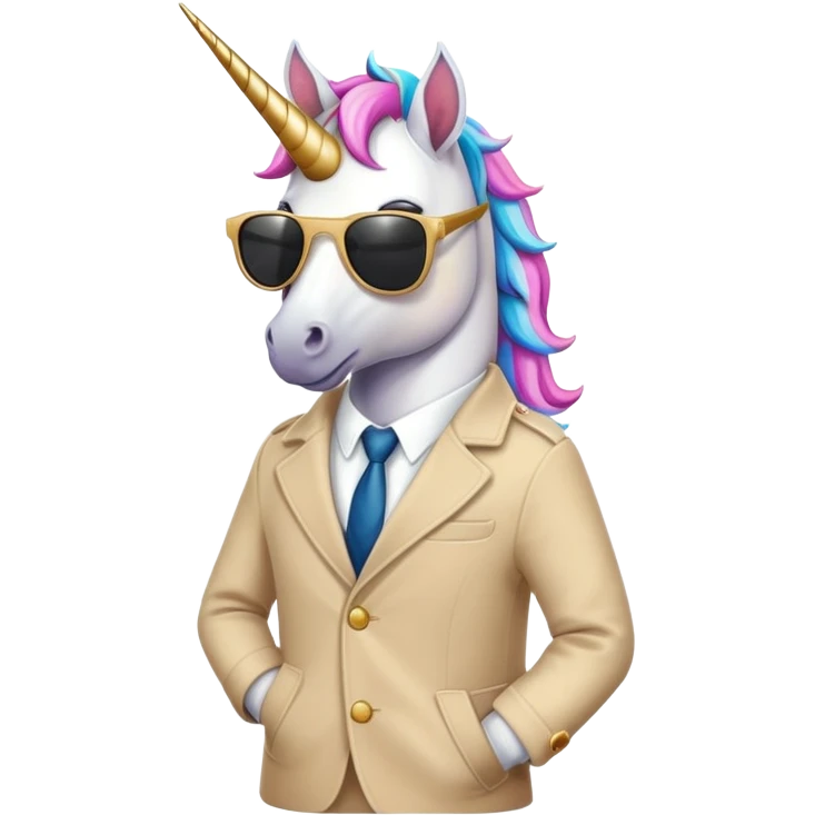 Unicorn wear coatsuit and wear sunglasses  emoji