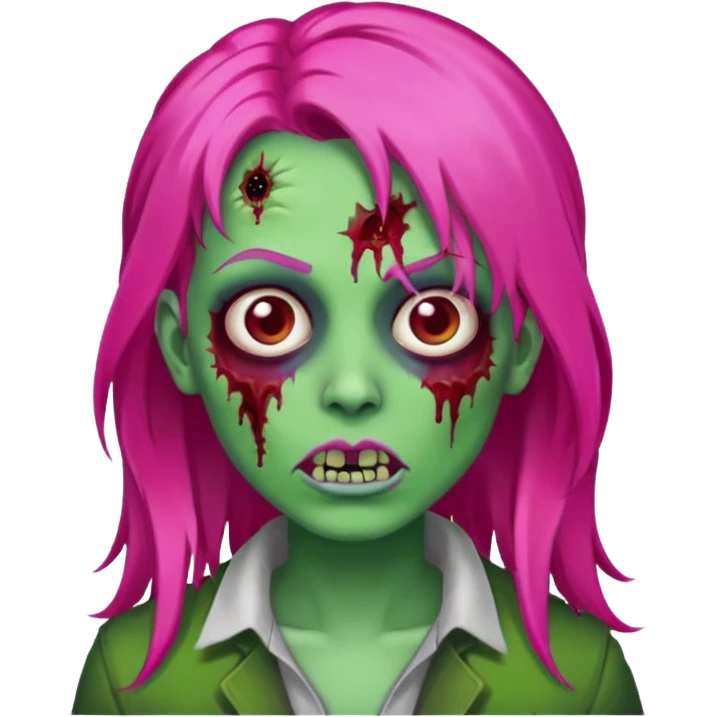 Create a zombie emoji in the style of an iPhone emoji, longo Hot pink hair emoji