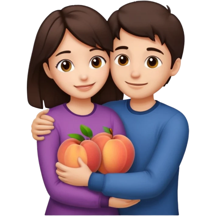 Girl and boy couple Both peach skin and darkish brown hair hugging emoji looking at eachother emoji