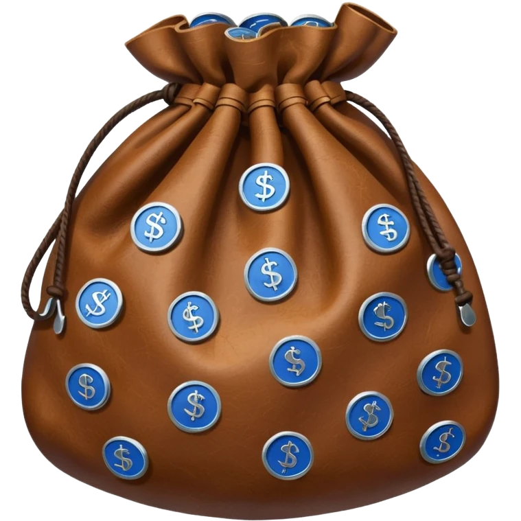 brown money bag full off blue coins inside emoji