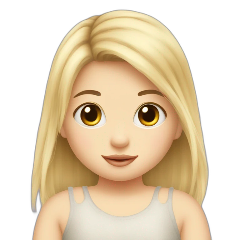bébé fille blonde décoiffée avec une peluche Totoro  emoji