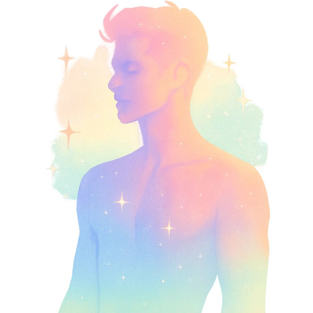 confident male figure with a pastel aura and subtle sparkle, embodying beauty and magnetic charm, in a minimalist silhouette emoji
