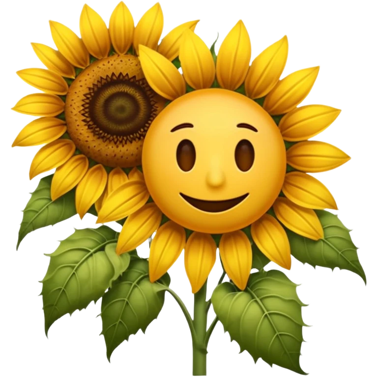 hybrid emoji combining a wilting, dying flower with a bright sunflower, blending drooping petals and faded colors of the dying flower with vibrant yellow petals and brown center of sunflower emoji