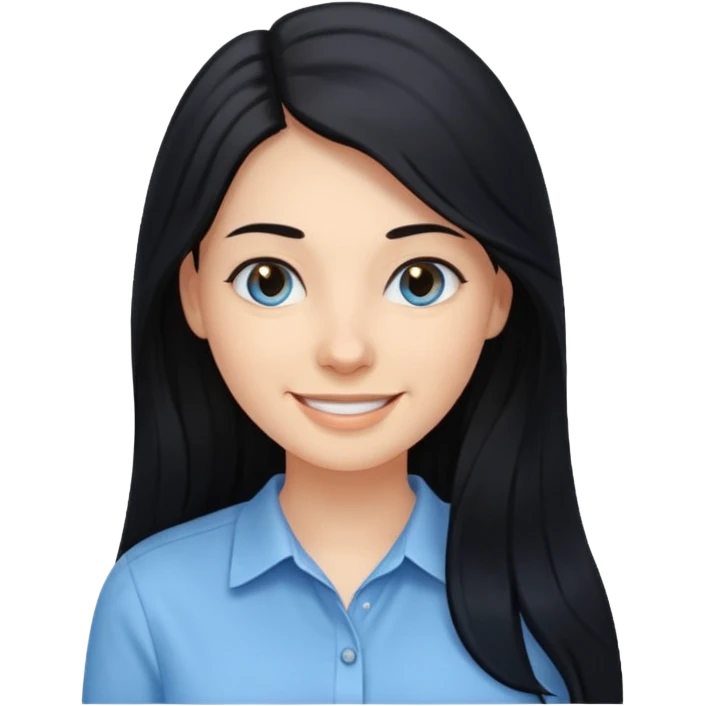 검정 긴머리에 청순한 직장인의 모습 웃고 있으면 좋겠어 하늘색 셔츠를 입으면 좋을 거 같ㅇ다  emoji