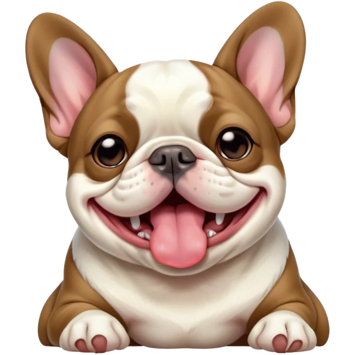 Cinematic Cute Yawning Pied French Bulldog Portrait Emoji, Head tilted with an exaggerated, endearing yawn and sleepy, squinty eyes, showcasing a unique pied fur of contrasting colors with a playful expression, simplified yet irresistibly adorable, highly detailed, glowing with a soft, cozy radiance, high shine, exuding a relaxed, humorous charm, styled with a gentle, soft glowing outline, capturing the essence of a Pied French Bulldog in a blissfully cute yawn that warms the heart! emoji
