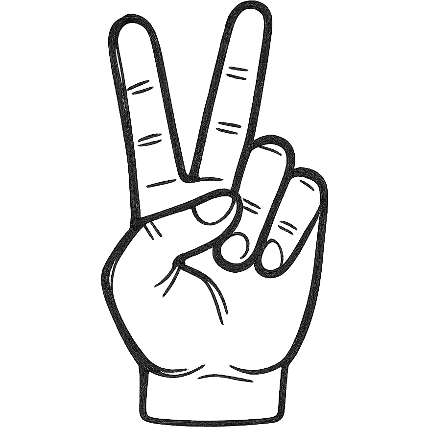 mano haciendo el signo de la paz con la palma hacia adentro al revés, dibujo a mano emoji