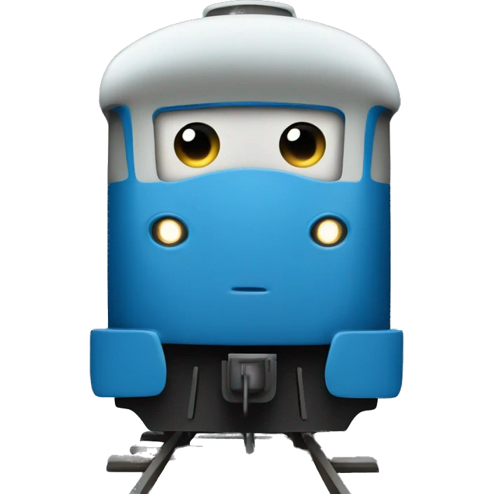 a blue train with a face emoji