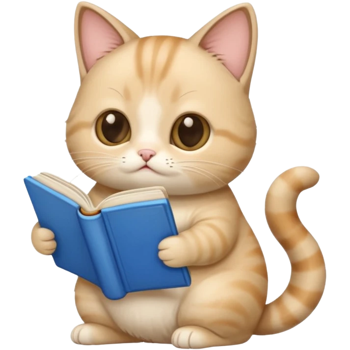 Beige munchkin cat reading blue book emoji
